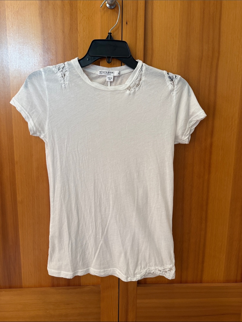 Stateside White Distressed Crew Tee with Shoulder Detail